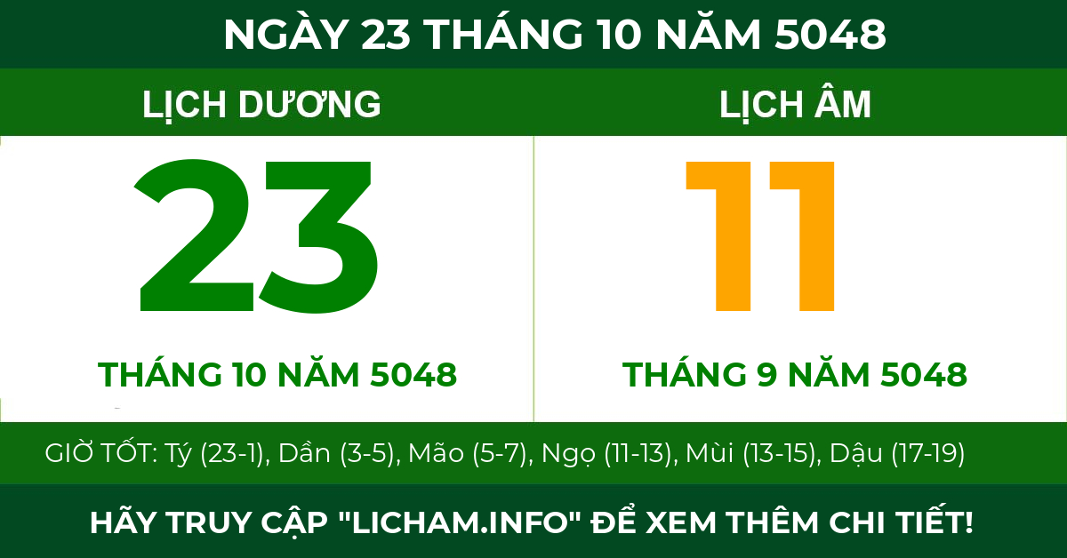 lịch âm ngày 23 tháng 10 năm 5048