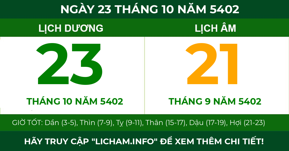 lịch âm ngày 23 tháng 10 năm 5402