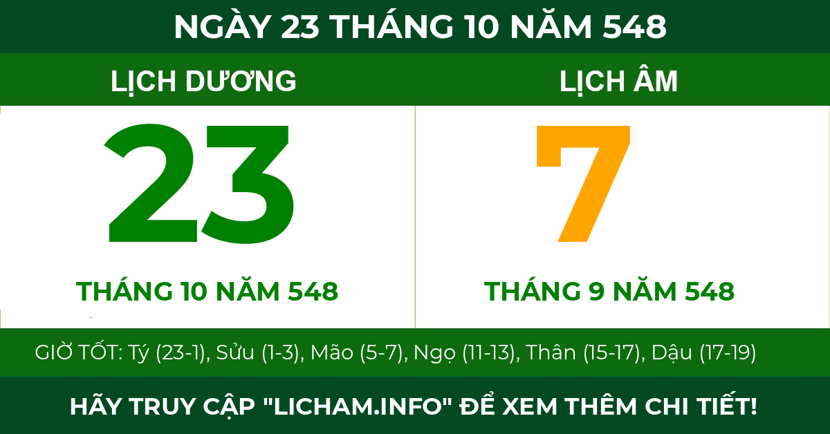 lịch âm ngày 23 tháng 10 năm 548