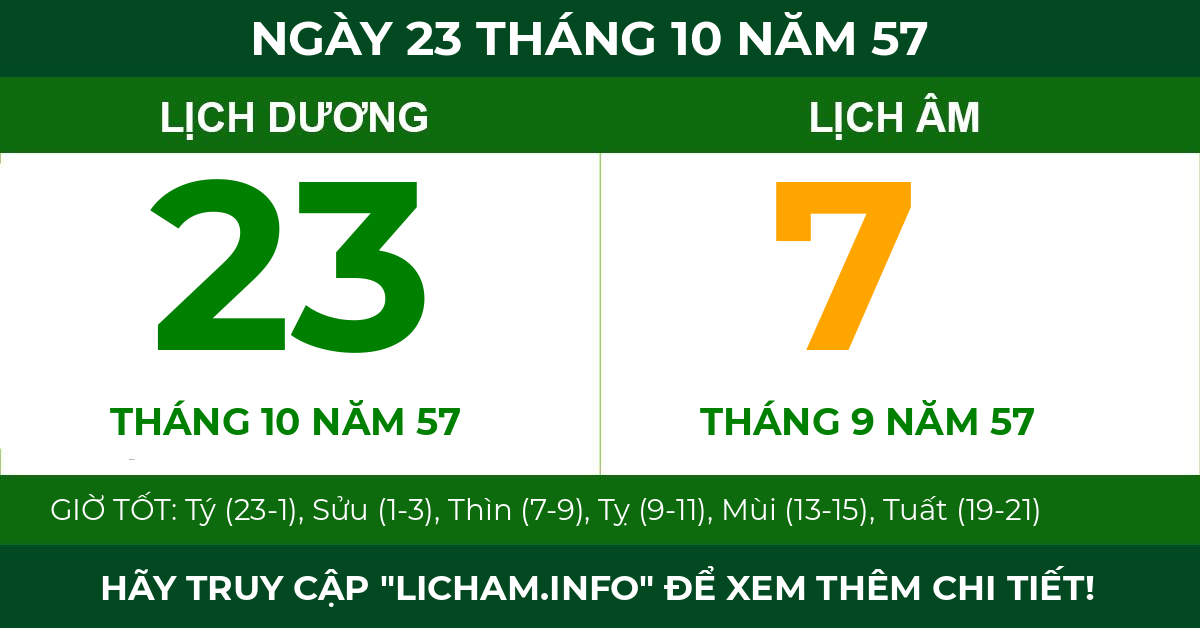 lịch âm ngày 23 tháng 10 năm 57