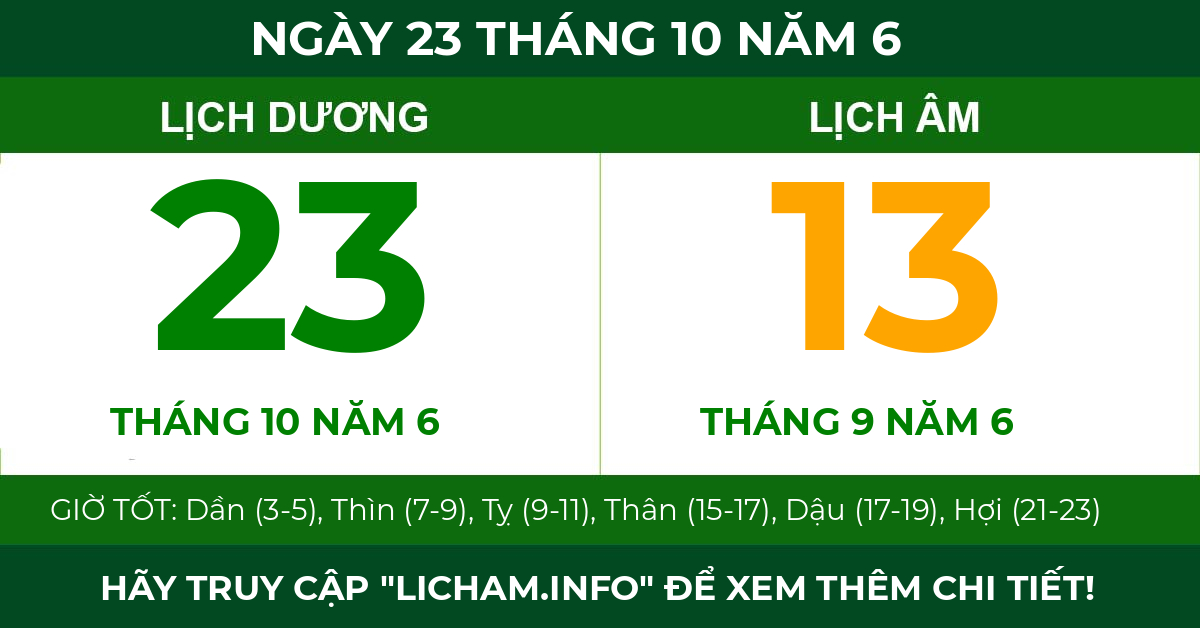 lịch âm ngày 23 tháng 10 năm 6