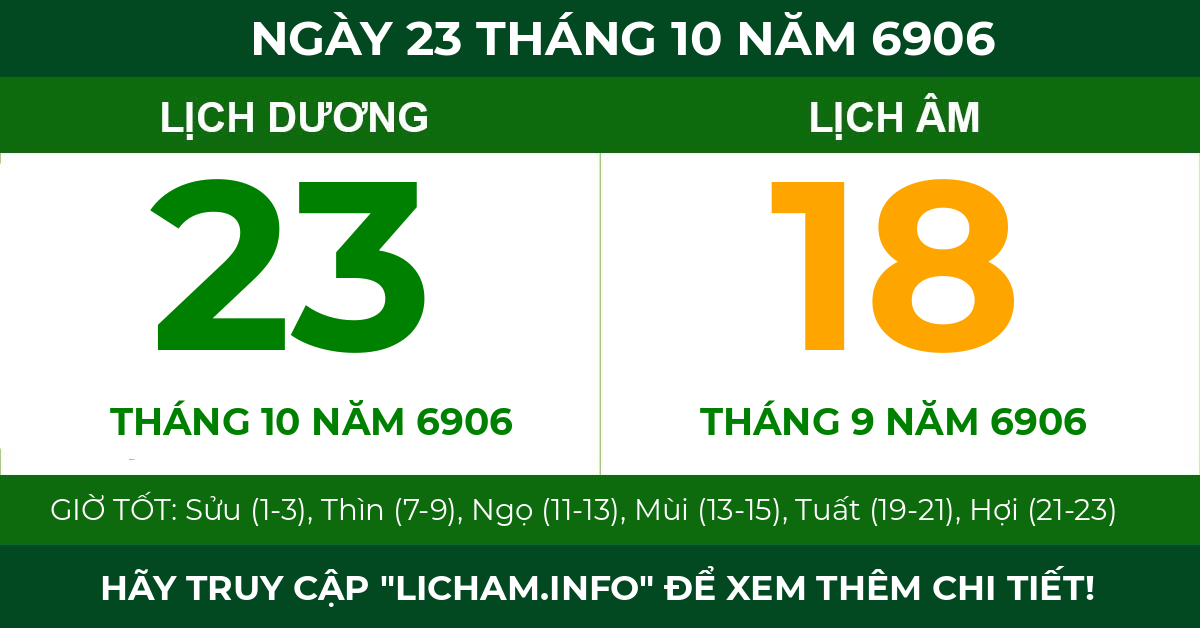 lịch âm ngày 23 tháng 10 năm 6906