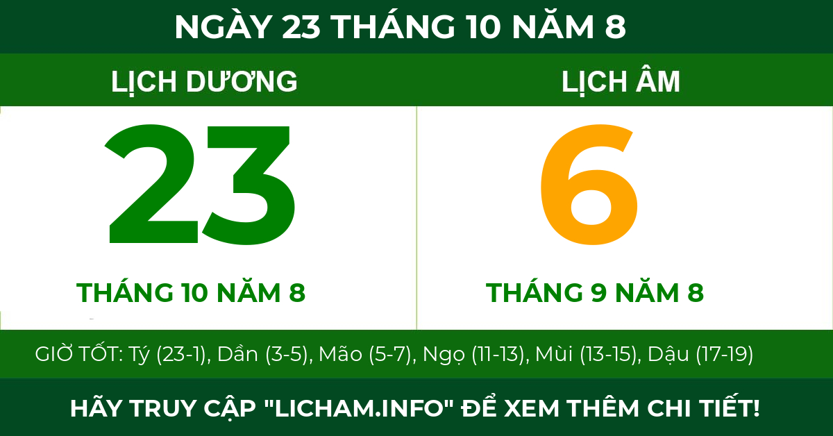 lịch âm ngày 23 tháng 10 năm 8