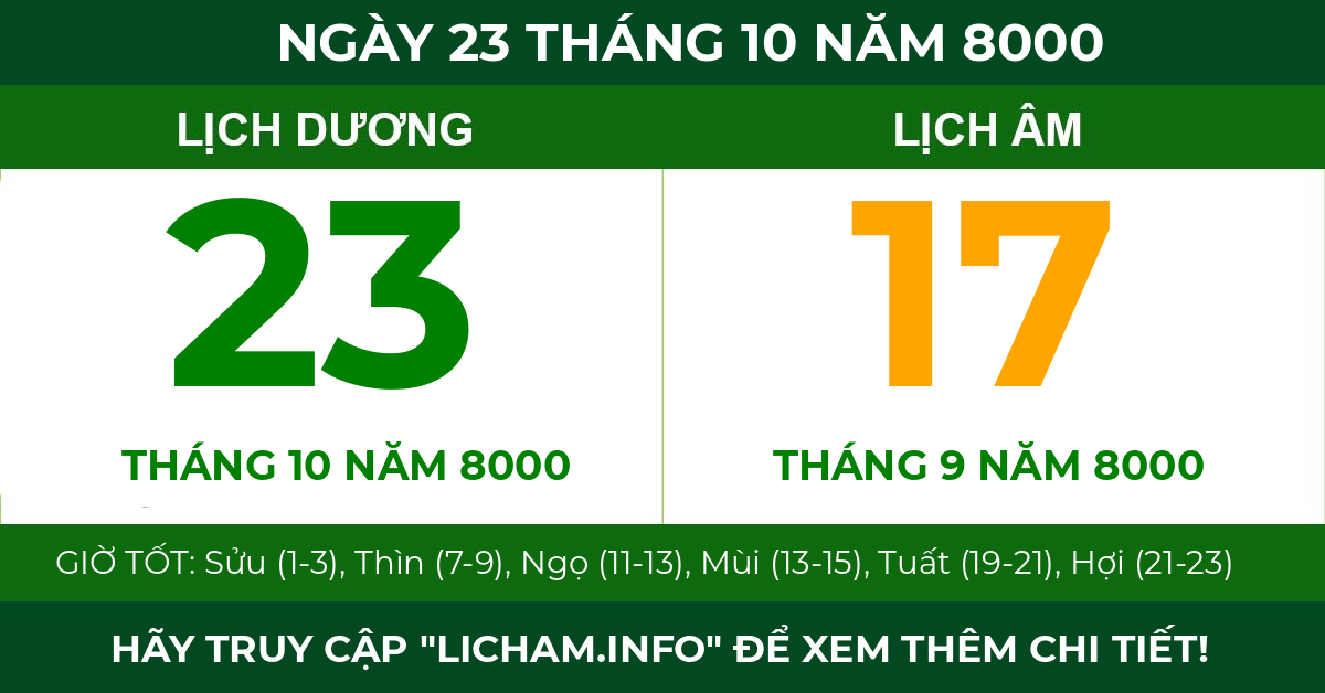 lịch âm ngày 23 tháng 10 năm 8000