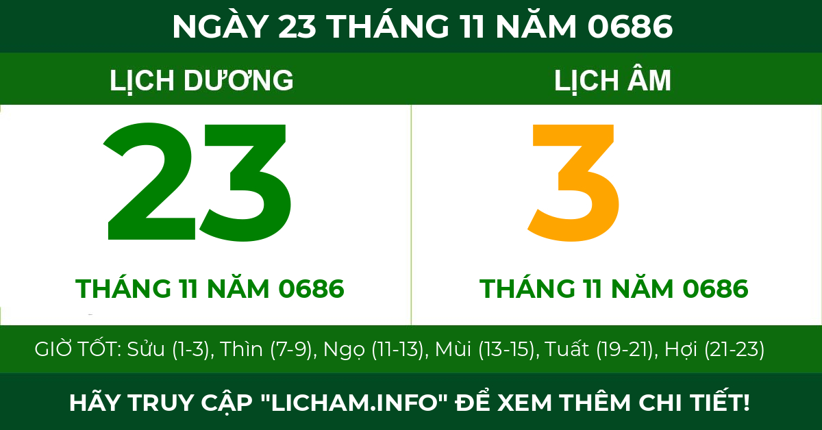 lịch âm ngày 23 tháng 11 năm 0686