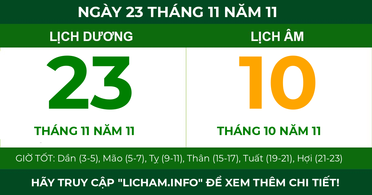 lịch âm ngày 23 tháng 11 năm 11