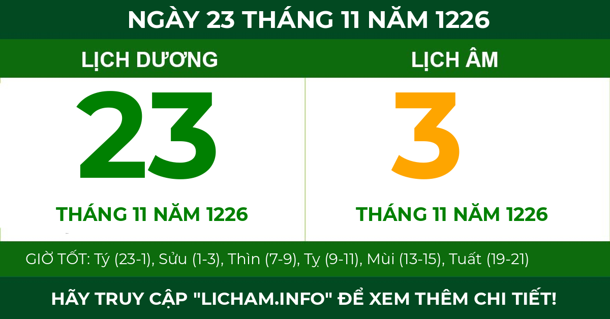 lịch âm ngày 23 tháng 11 năm 1226