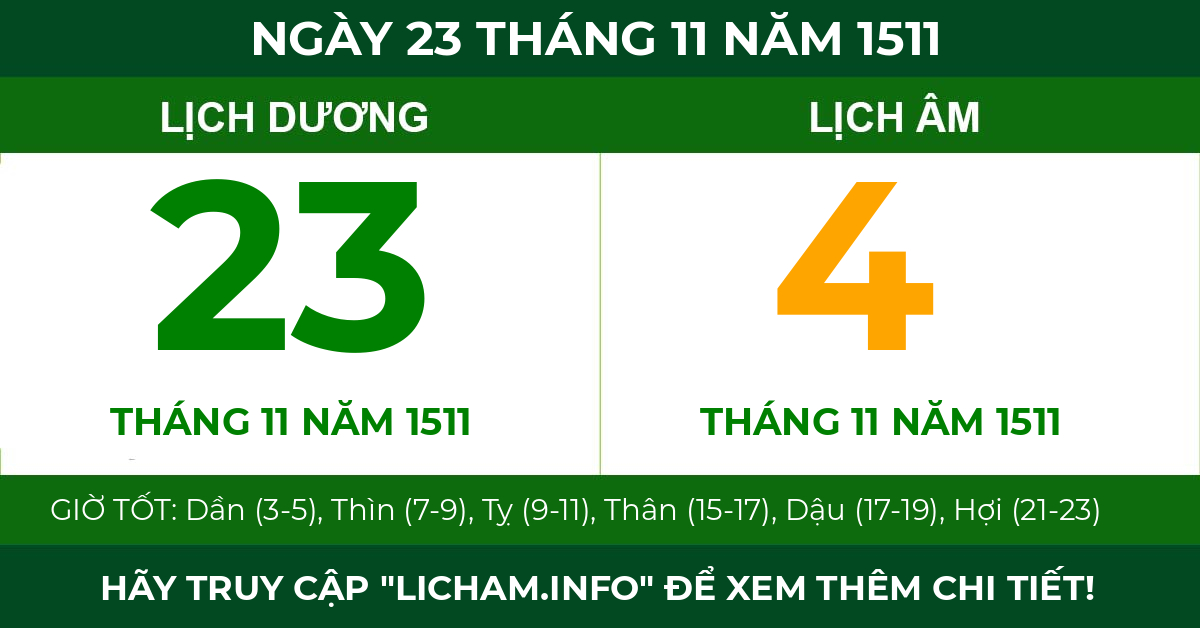 lịch âm ngày 23 tháng 11 năm 1511