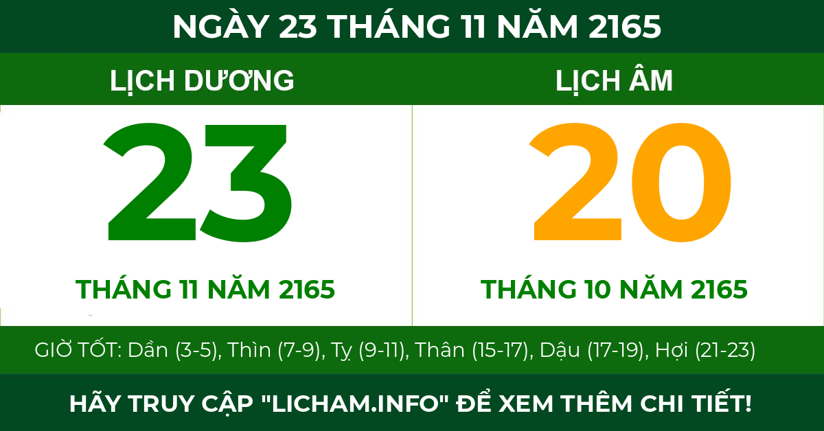 lịch âm ngày 23 tháng 11 năm 2165