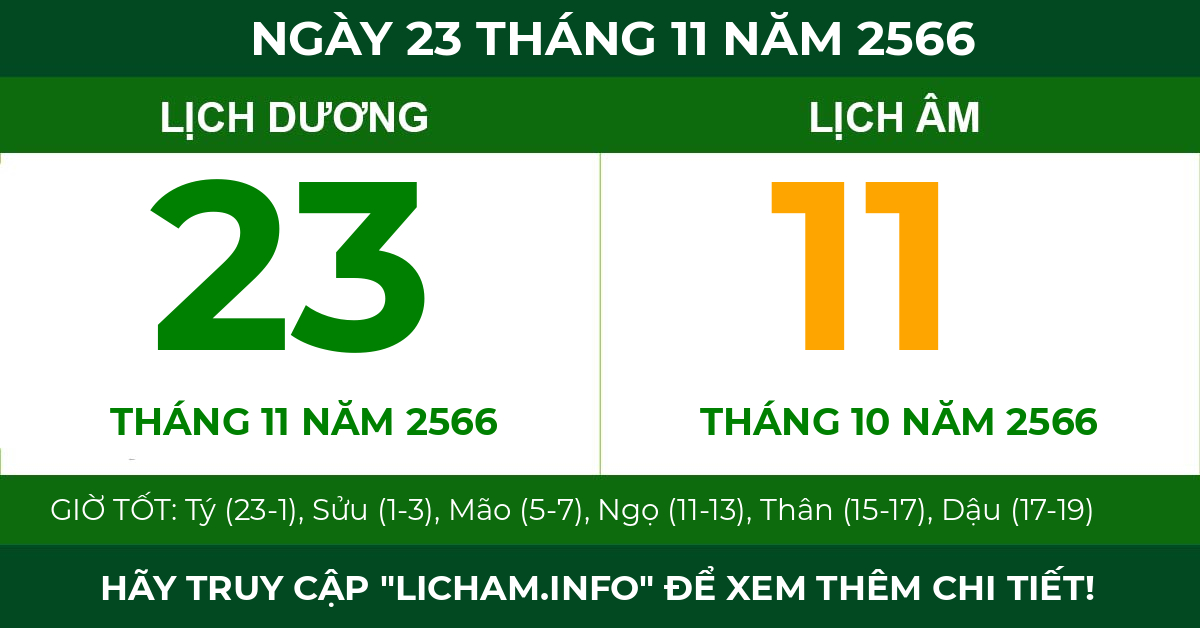 lịch âm ngày 23 tháng 11 năm 2566