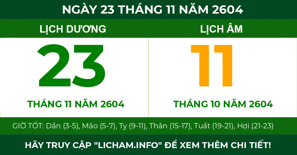 lịch âm ngày 23 tháng 11 năm 2604