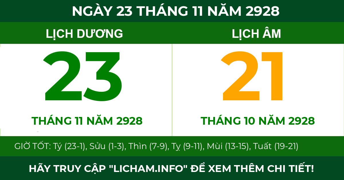 lịch âm ngày 23 tháng 11 năm 2928