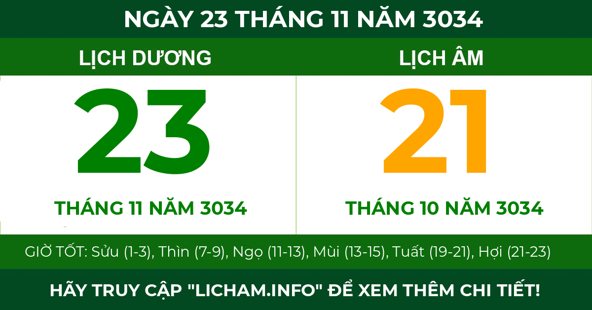 lịch âm ngày 23 tháng 11 năm 3034