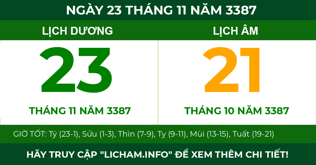 lịch âm ngày 23 tháng 11 năm 3387