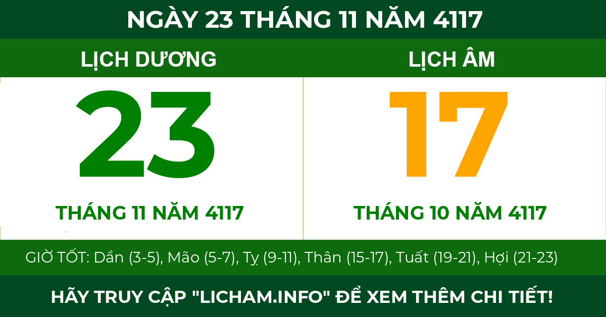 lịch âm ngày 23 tháng 11 năm 4117