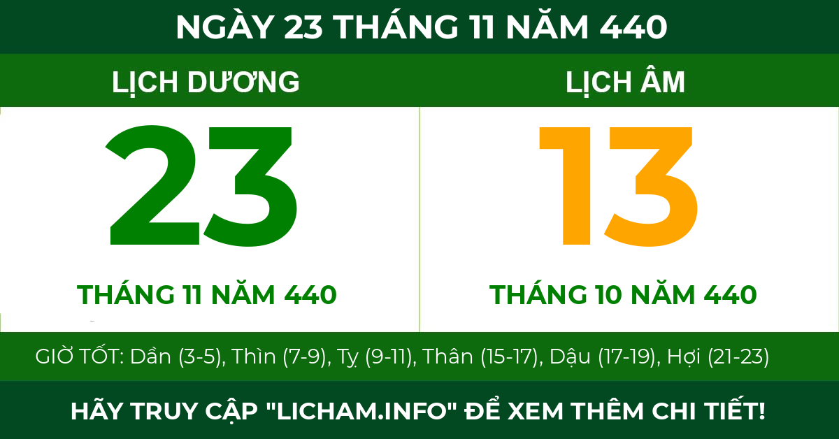 lịch âm ngày 23 tháng 11 năm 440