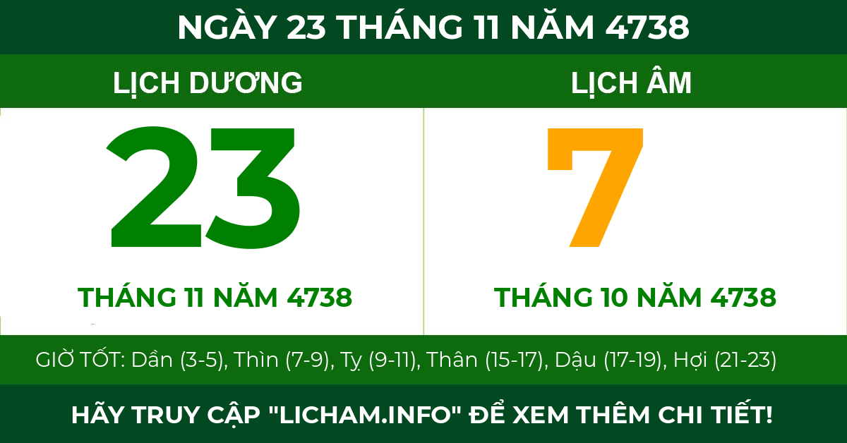 lịch âm ngày 23 tháng 11 năm 4738