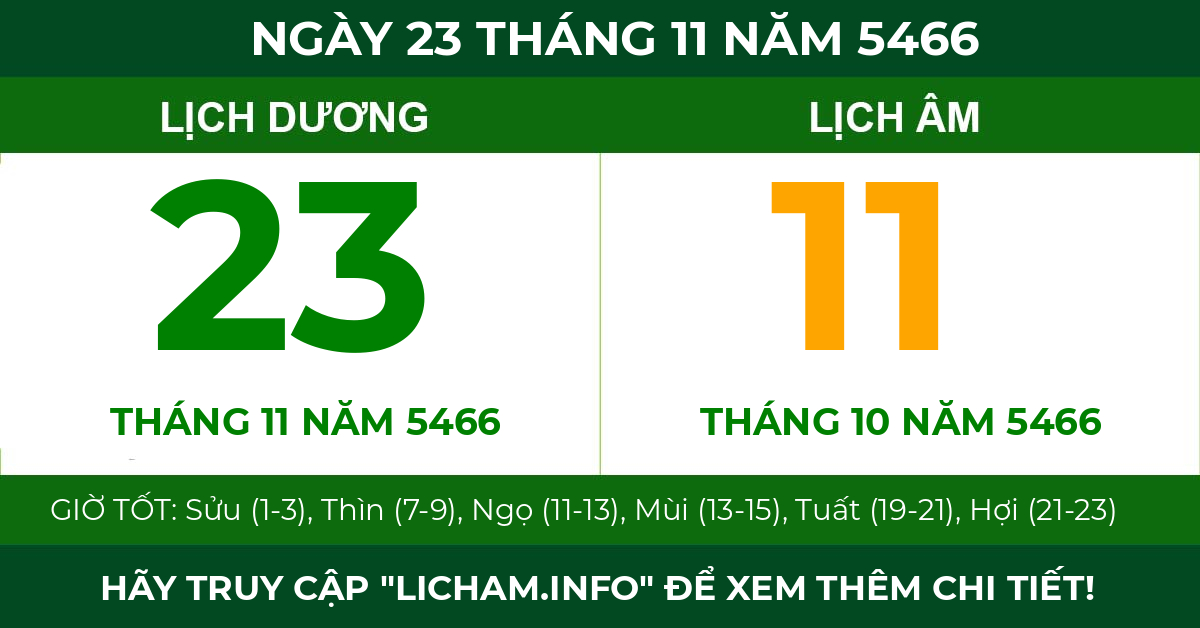 lịch âm ngày 23 tháng 11 năm 5466