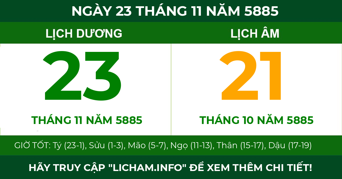 lịch âm ngày 23 tháng 11 năm 5885