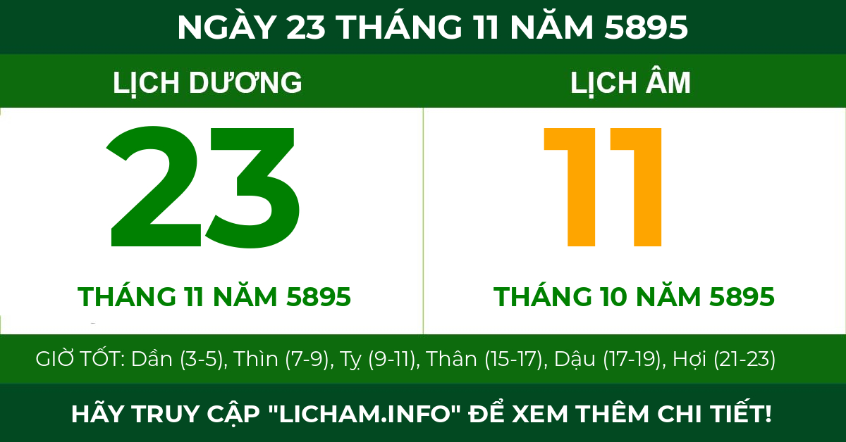 lịch âm ngày 23 tháng 11 năm 5895
