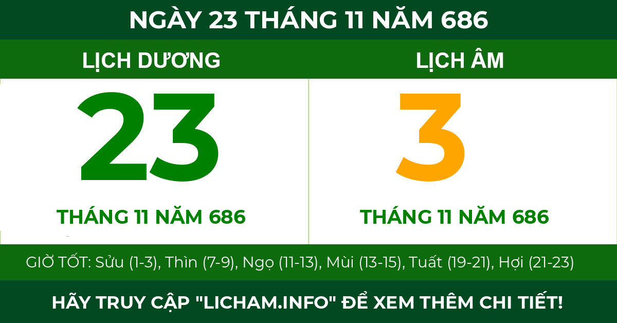 lịch âm ngày 23 tháng 11 năm 686