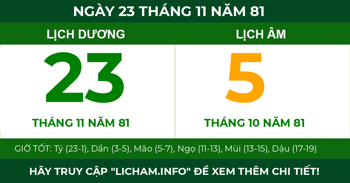 lịch âm ngày 23 tháng 11 năm 81
