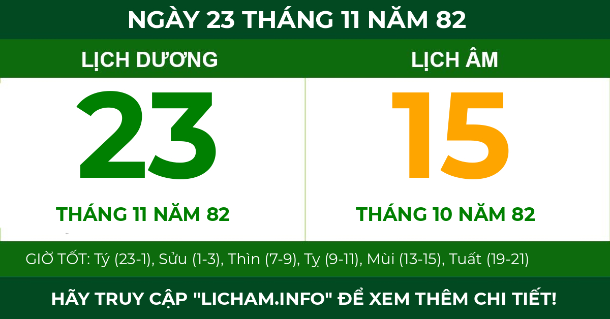 lịch âm ngày 23 tháng 11 năm 82