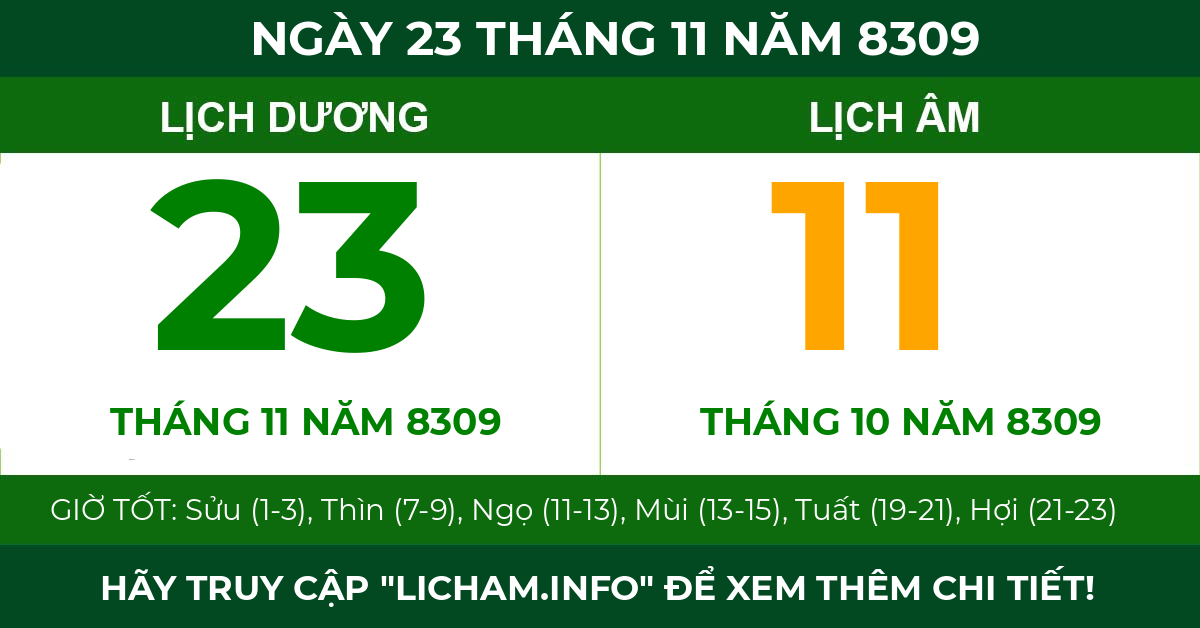 lịch âm ngày 23 tháng 11 năm 8309