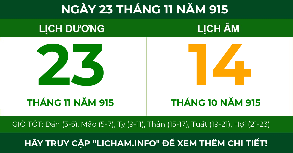 lịch âm ngày 23 tháng 11 năm 915