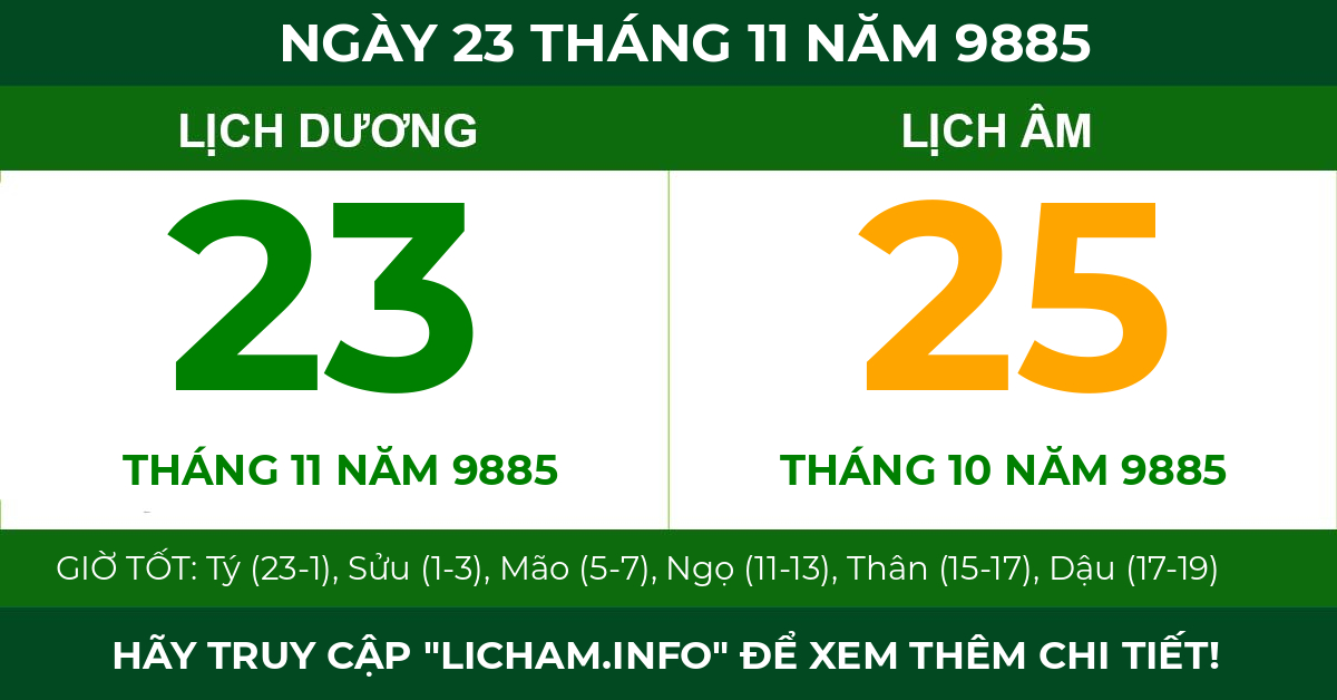 lịch âm ngày 23 tháng 11 năm 9885