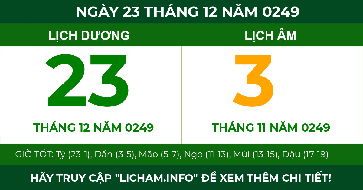 lịch âm ngày 23 tháng 12 năm 0249