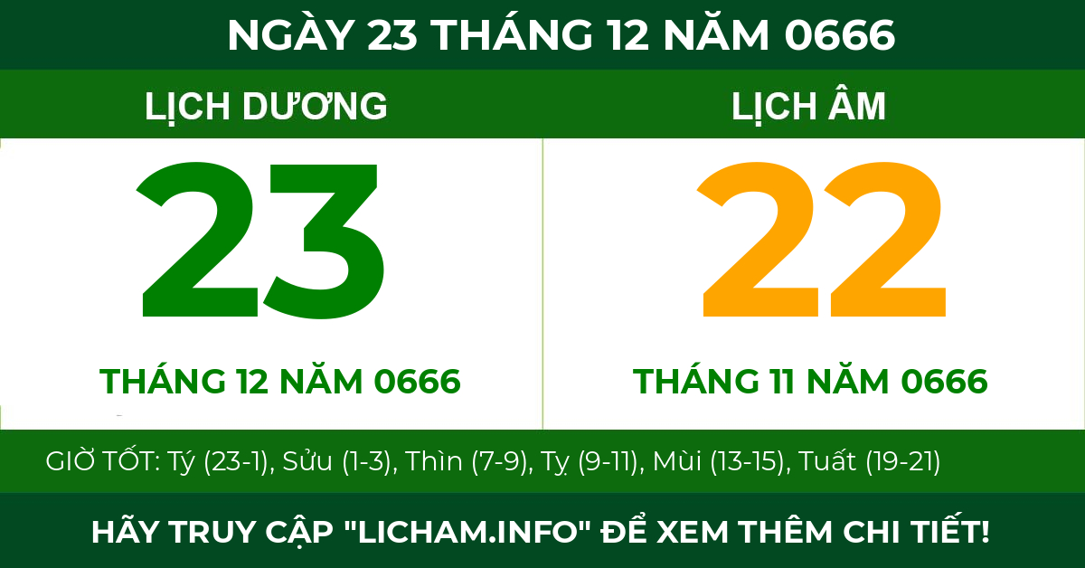 lịch âm ngày 23 tháng 12 năm 0666