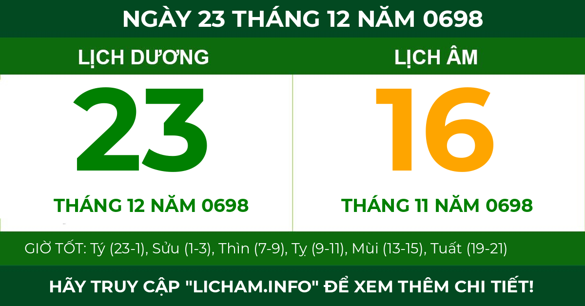 lịch âm ngày 23 tháng 12 năm 0698