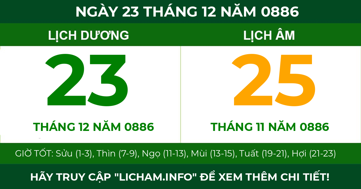 lịch âm ngày 23 tháng 12 năm 0886