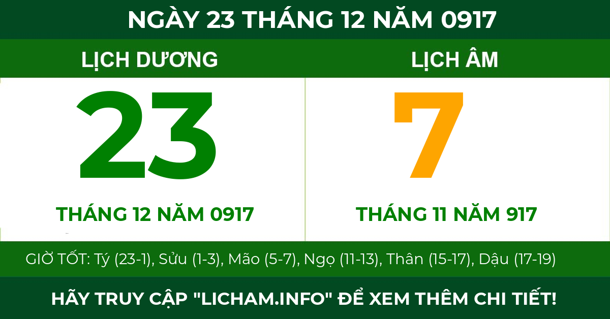 lịch âm ngày 23 tháng 12 năm 0917
