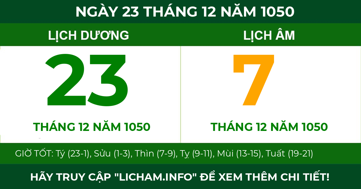 lịch âm ngày 23 tháng 12 năm 1050