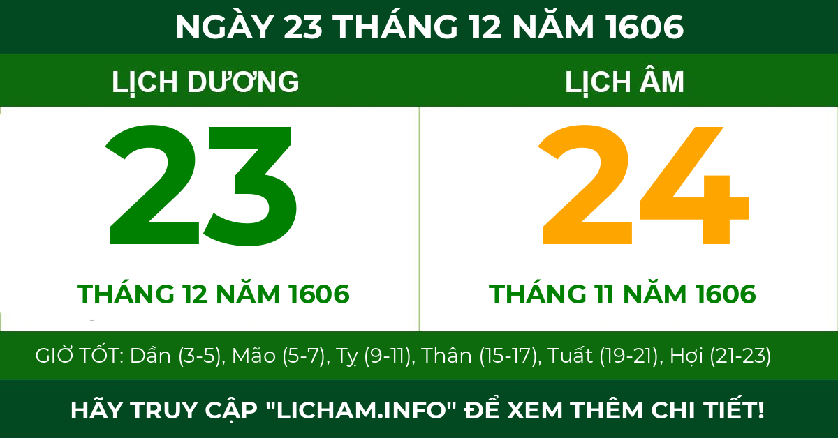 lịch âm ngày 23 tháng 12 năm 1606