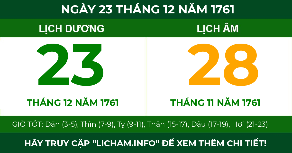 lịch âm ngày 23 tháng 12 năm 1761