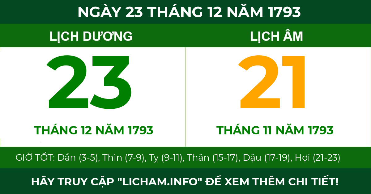 lịch âm ngày 23 tháng 12 năm 1793