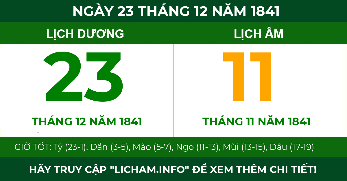 lịch âm ngày 23 tháng 12 năm 1841