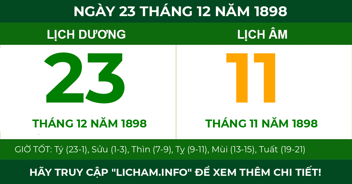 lịch âm ngày 23 tháng 12 năm 1898