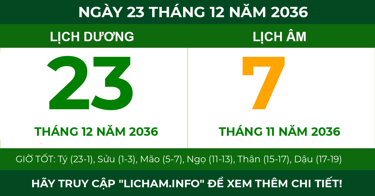 lịch âm ngày 23 tháng 12 năm 2036