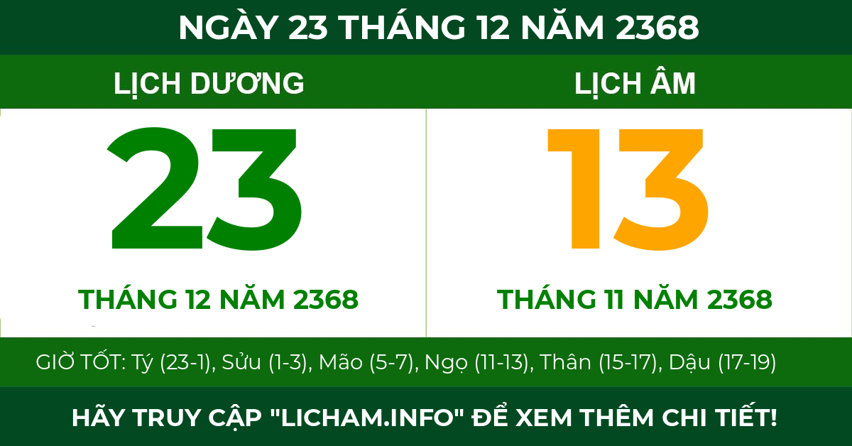 lịch âm ngày 23 tháng 12 năm 2368