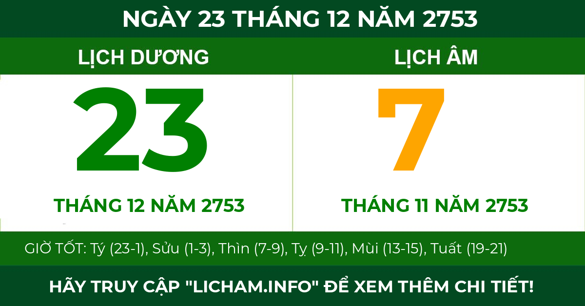 lịch âm ngày 23 tháng 12 năm 2753