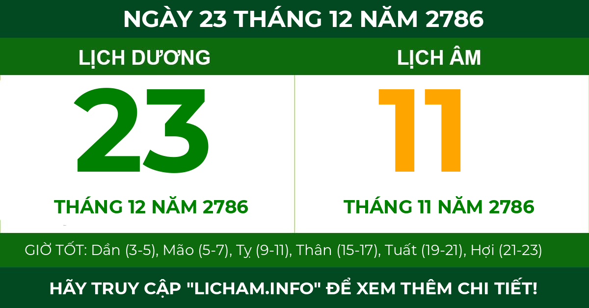 lịch âm ngày 23 tháng 12 năm 2786
