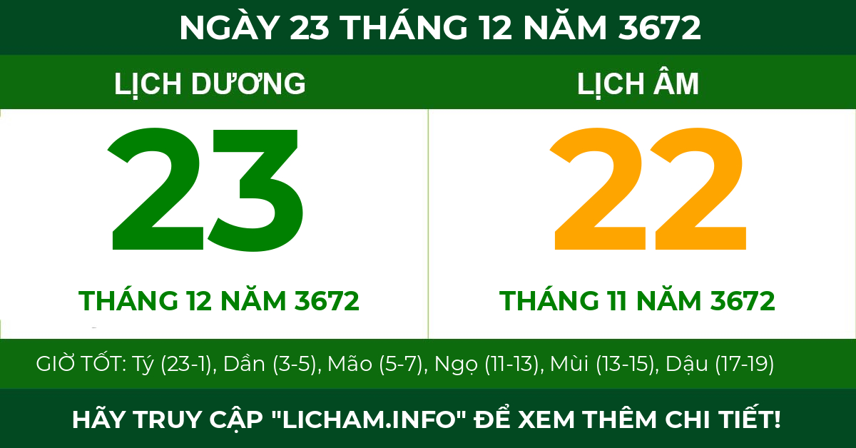 lịch âm ngày 23 tháng 12 năm 3672