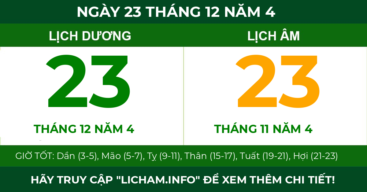 lịch âm ngày 23 tháng 12 năm 4
