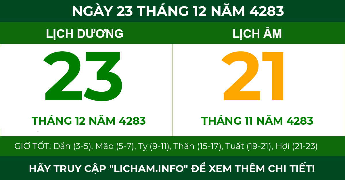 lịch âm ngày 23 tháng 12 năm 4283