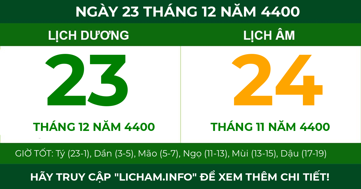 lịch âm ngày 23 tháng 12 năm 4400