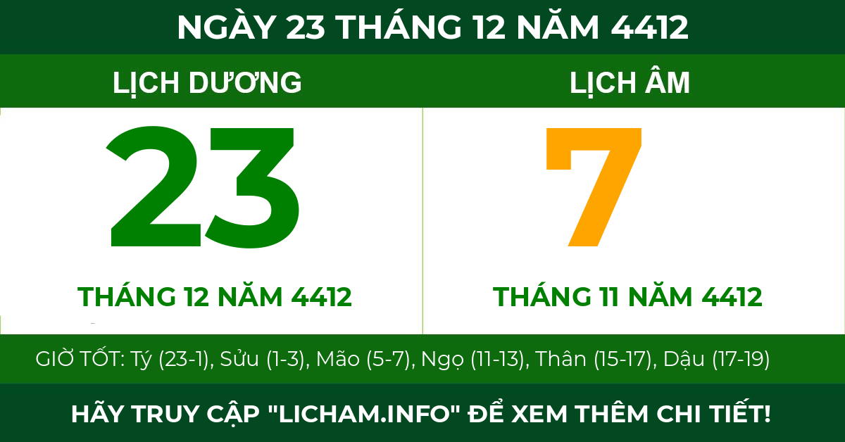lịch âm ngày 23 tháng 12 năm 4412